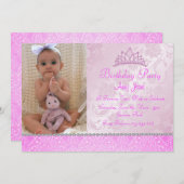ピンクプリンセスフローラ誕生日招待状 招待状 (正面/裏面)