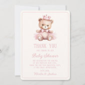 ピンクプリンセスベアーベビーガールベビーシャワー サンキューカード (正面)