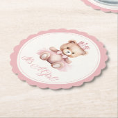 ピンクプリンセスベアーベビーガールベビーシャワー ペーパーコースター (アングル)