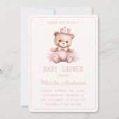 ピンクプリンセスベアーベビーガールベビーシャワー 招待状 (正面)