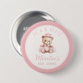 ピンクプリンセスベアーベビーガールベビーシャワー 缶バッジ (正面&裏面)