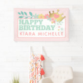 ピンクプリンセスベビーガールハッピーバースデーパーティー 横断幕 (インサイチュ)