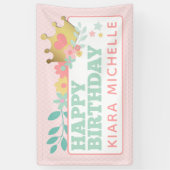 ピンクプリンセスベビーガールハッピーバースデーパーティー 横断幕 (縦)