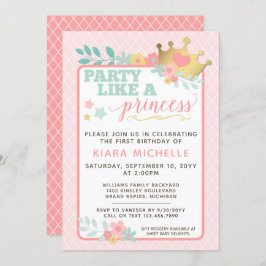 ピンクプリンセスベビーガールファースト誕生日招待状 招待状