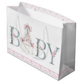 ピンクプリンセスベビーシャワーベビーギフト ラージペーパーバッグ (裏面アングル)