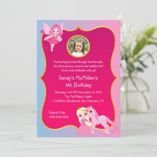 ピンクプリンセスポニー誕生日 招待状 (スタンド正面)