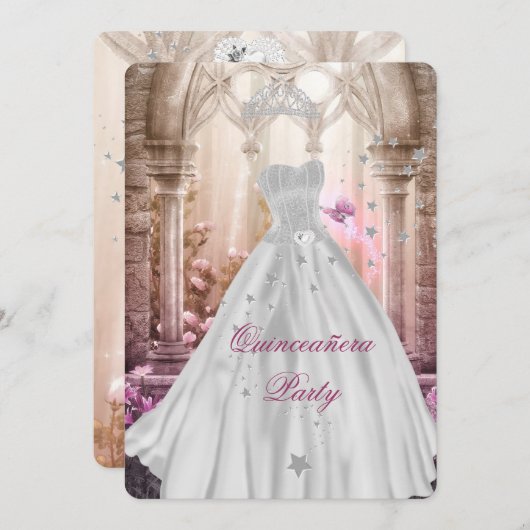 ピンクプリンセスマジカルキンセアニェラ15誕生日 招待状 (正面/裏面)