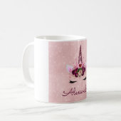 ピンクプリンセスユニコーンバラ金ゴールド赤面ピンクグリッター コーヒーマグカップ (正面左)