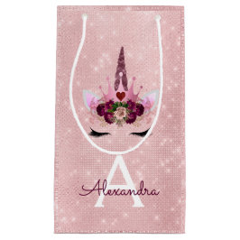 ピンクプリンセスユニコーンバラ金ゴールド赤面ピンクグリッター スモールペーパーバッグ