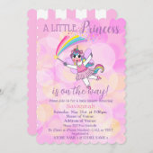 ピンクプリンセスユニコーンベビーシャワー招待状 (正面/裏面)