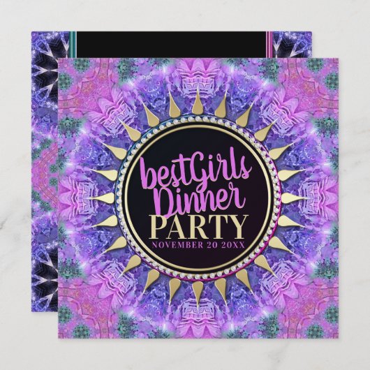 ピンクプリンセス中世ベストガールズディナーパーティー 招待状 (正面/裏面)