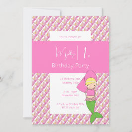 ピンクプリンセス人魚1歳誕生日パーティー 招待状