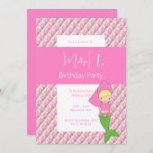 ピンクプリンセス人魚1歳誕生日パーティー 招待状 (正面/裏面)