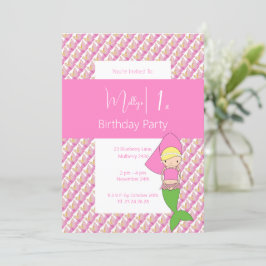 ピンクプリンセス人魚1歳誕生日パーティー 招待状