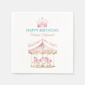 ピンクプリンセス回転木馬マジカル1stバースデーガール スタンダードカクテルナプキン (正面)