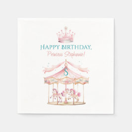 ピンクプリンセス回転木馬マジカル1stバースデーガール スタンダードカクテルナプキン