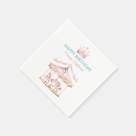 ピンクプリンセス回転木馬マジカル1stバースデーガール スタンダードカクテルナプキン (角)