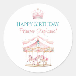 ピンクプリンセス回転木馬マジカル1stバースデーガール ラウンドシール