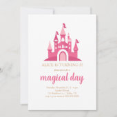 ピンクプリンセス城の少女誕生日パーティー 招待状 (正面)