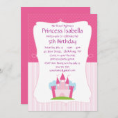 ピンクプリンセス城の誕生日 招待状 (正面/裏面)
