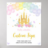 ピンクプリンセス城誕生日カスタムテーブルサイン ポスター (正面)