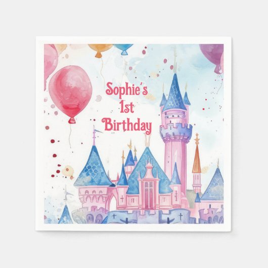 ピンクプリンセス城 スタンダードカクテルナプキン (正面)