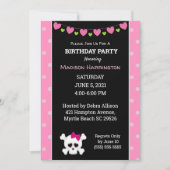 ピンクプリンセス海賊版スカル誕生日 招待状 (正面)