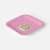 ピンクプリンセス誕生日ガール写真テンプレート ペーパープレート (傾斜あり)