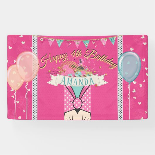 ピンクプリンセス誕生日バナー 横断幕 (横)