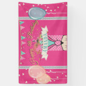 ピンクプリンセス誕生日バナー 横断幕 (縦)