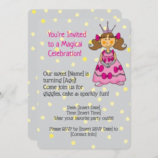 ピンクプリンセス誕生日パーティーの招待 セーブザデート (正面/裏面)