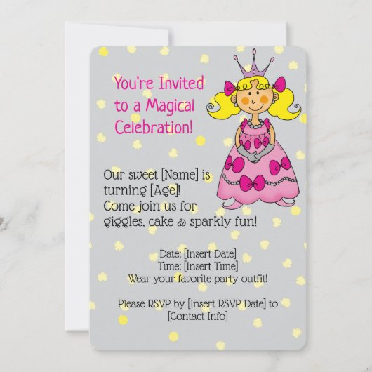 ピンクプリンセス誕生日パーティーの招待 セーブザデート (正面)
