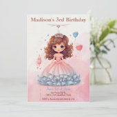 ピンクプリンセス誕生日パーティーの招待 招待状 (スタンド正面)