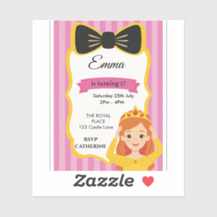 ピンクプリンセス誕生日招待状   zazzlemedの シール