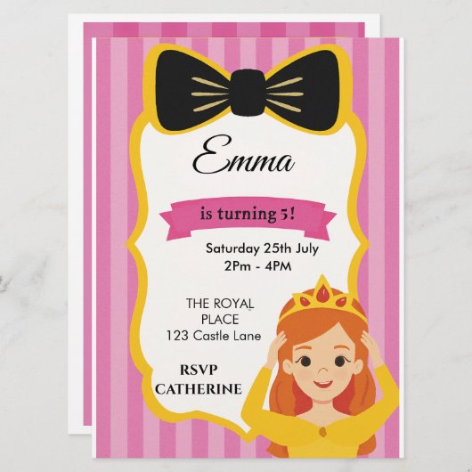 ピンクプリンセス誕生日招待状 | zazzlemedの メニュー (正面/裏面)