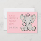 ピンクプリンセス象誕生日ありがとう サンキューカード (正面)