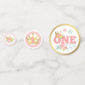 ピンクプリンセス金ゴールドクラウンベビーガールファースト誕生日 コンフェッティ (正面)