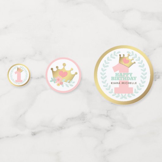 ピンクプリンセス金ゴールドクラウンベビーガールファースト誕生日 コンフェッティ (裏面)