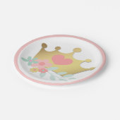 ピンクプリンセス金ゴールドクラウン&パステルフラワーズ誕生日 ペーパープレート (アングル)