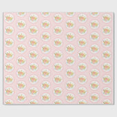ピンクプリンセス金ゴールドクラウン&パステルフラワーズ誕生日 ラッピングペーパー (フラット)