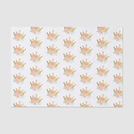 ピンクプリンセス金ゴールドクラウン&パステルフラワーズ誕生日 薄葉紙 (正面)