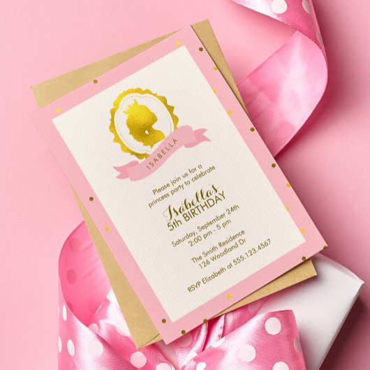 ピンクプリンセス カメオ ガール バースデー 招待状