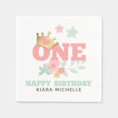 ピンクプリンセス"ワン"クラウンベビーガールファースト誕生日 スタンダードカクテルナプキン (正面)