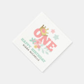 ピンクプリンセス"ワン"クラウンベビーガールファースト誕生日 スタンダードカクテルナプキン (角)