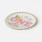 ピンクプリンセス"ワン"クラウンベビーガールファースト誕生日 ペーパープレート (アングル)