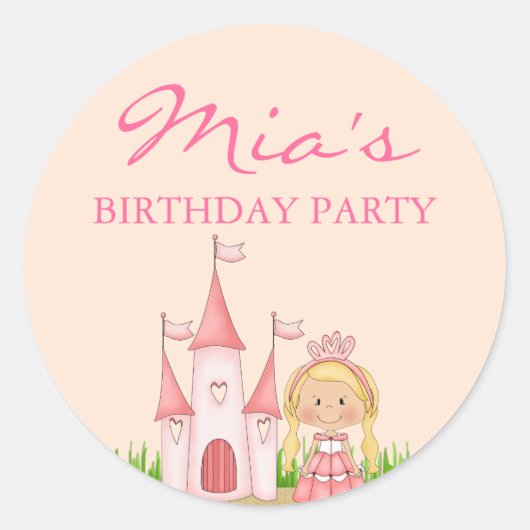 ピンクプリンセス 誕生日ステッカー ラウンドシール (正面)