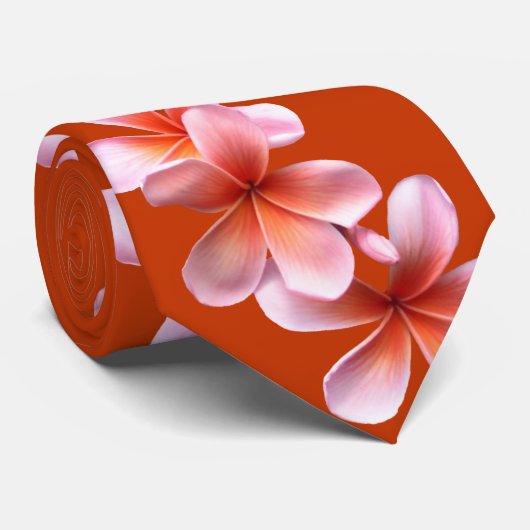 ピンクプルメリアオレンジトロピカルメンズタイ ネクタイ (ロール)