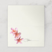 ピンクプルメリアテンテッドエスコートまたは座席表ベージュ色 プレイスカード (外部開封)
