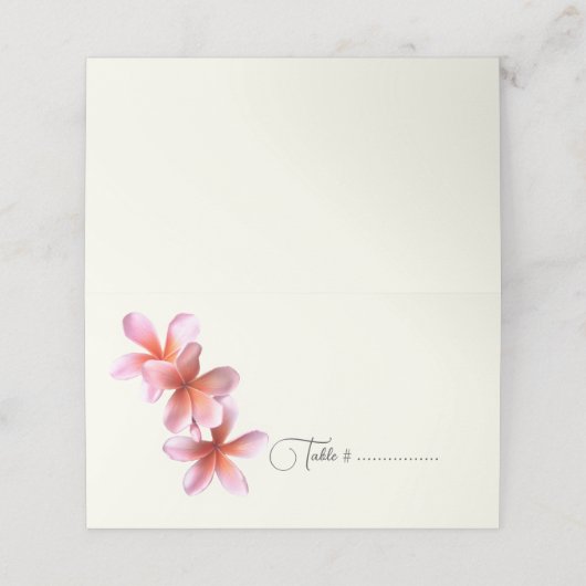 ピンクプルメリアテンテッドエスコートまたは座席表ベージュ色 プレイスカード (外部開封)