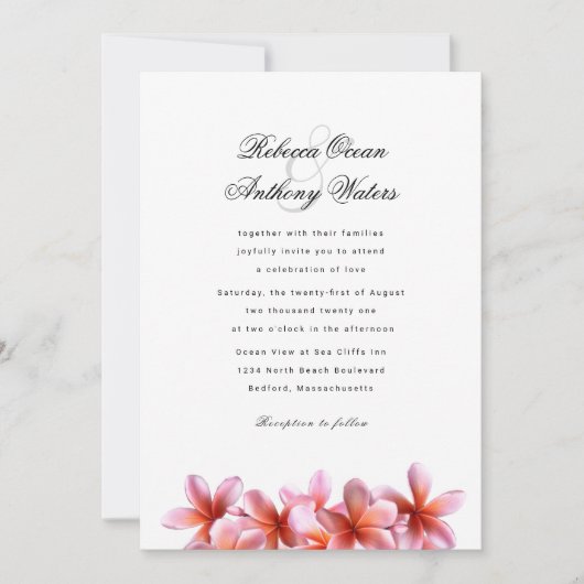 ピンクプルメリアハワイアン結婚式招待状 招待状 (正面)